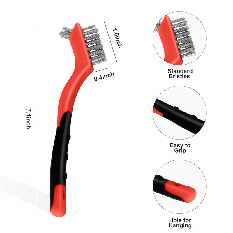 MAXMAN Wire Brush Set 6Pcs, Small Wire Brushes for Cleaning, Rust Remover, Scrub Brush, Detailing Brush, Metal Brush, Stainless Steel/ Brass/ Nylon Bristles Bristle Brush, Scratch Brush, (Red) - Image 5